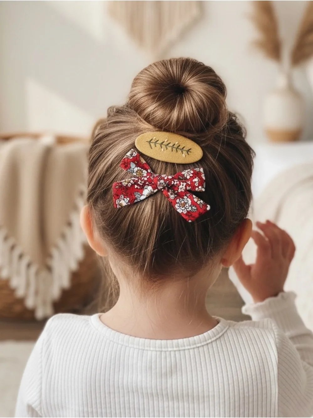 Handmade Fall Floral Bow & Embroidered Snap Clip Set
